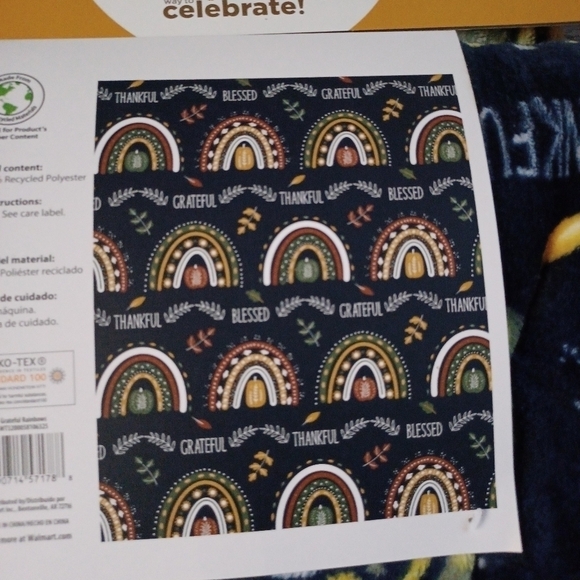 Fall Rainbows and Pumpkins Grateful Thankful Blessed Throw Blanket 50”x60" - Picture 3 of 3